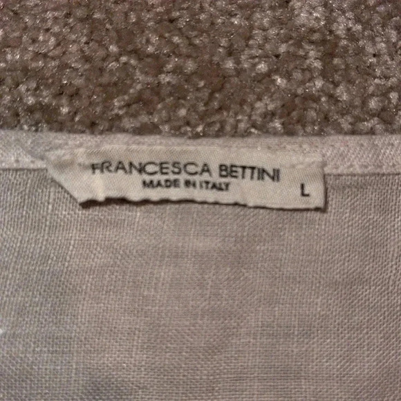 Francesca Bettini 100% Linen Khaki Lace Trim Bell Sleeve Blouse Size Large. Q - Picture 2 of 5